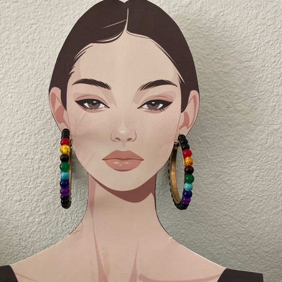 Jewelry - Vibrant Multicolor Beaded Hoop Earrings